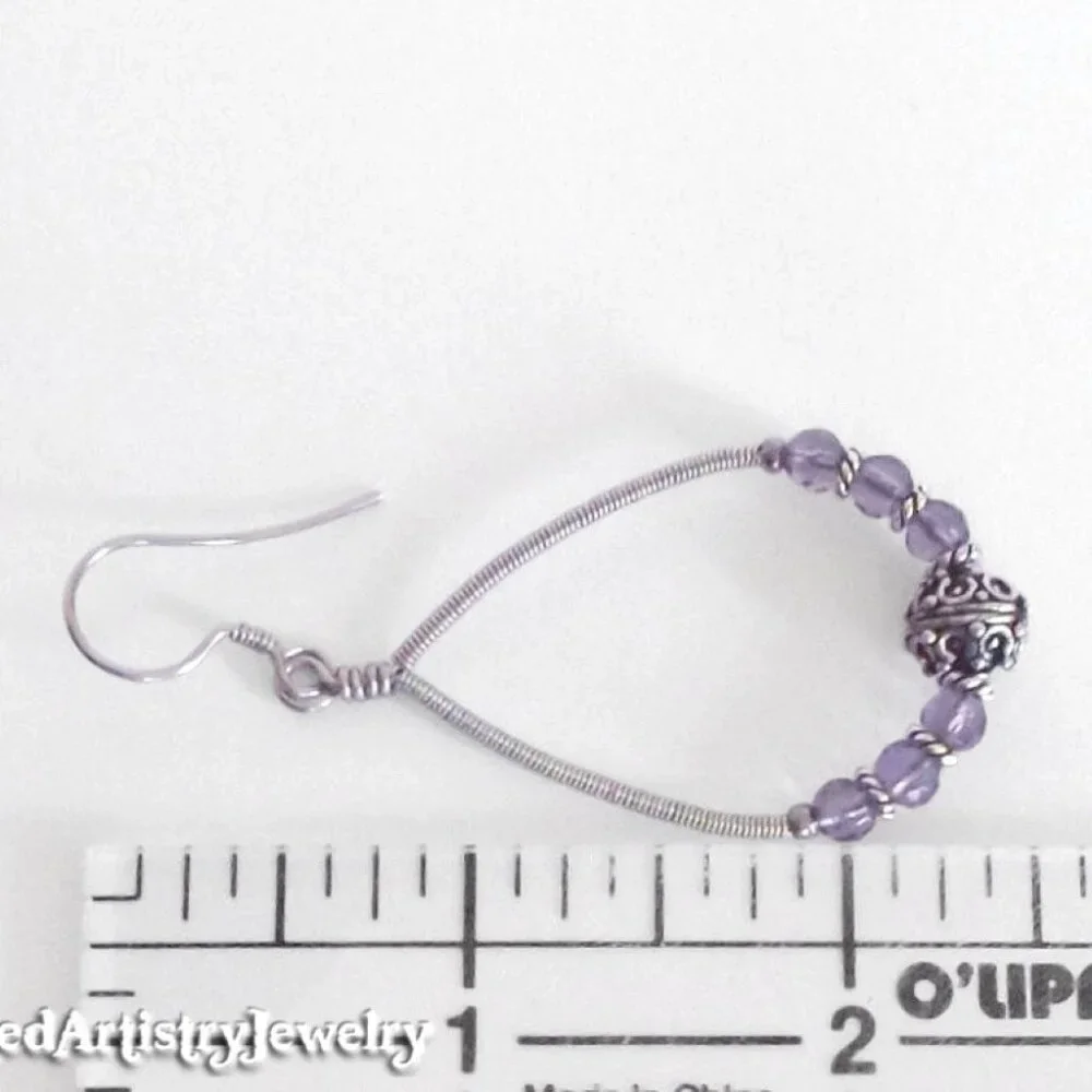 Amethyst Titanium Wire Wrapped Teardrop Hoop Earrings - Picture 3 of 3